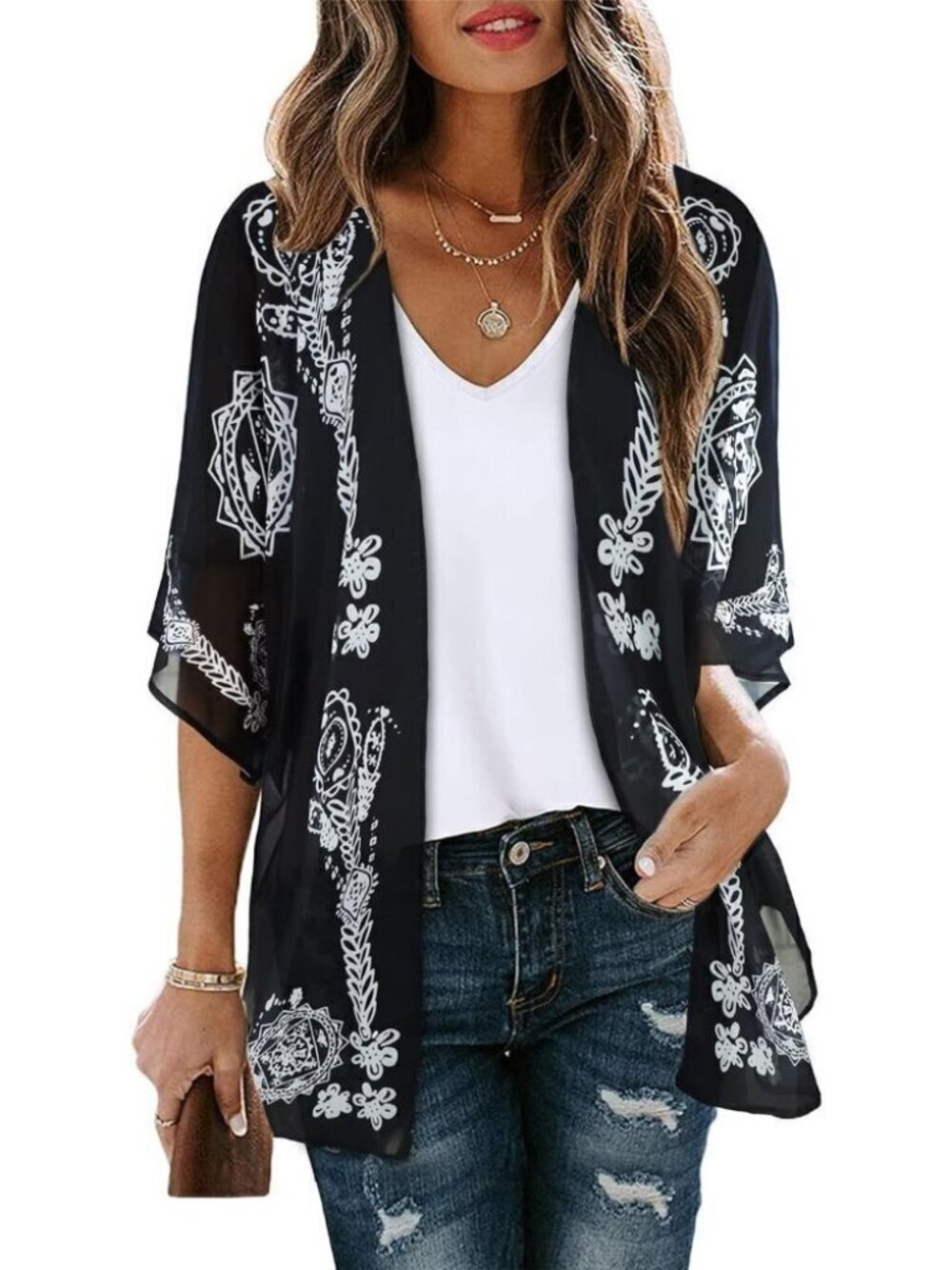 Women's Summer Tops Kimono Cardigan Floral Beach Cover up Casual Jackets Shirts